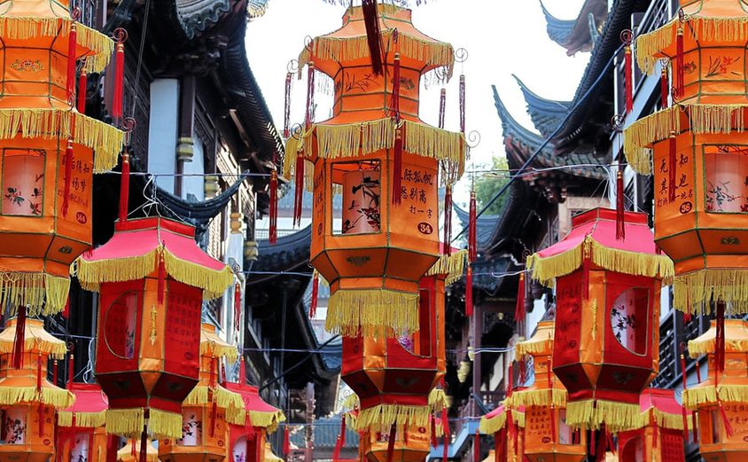 Chenghuang Temple Shopping District during festivals in Shanghai China