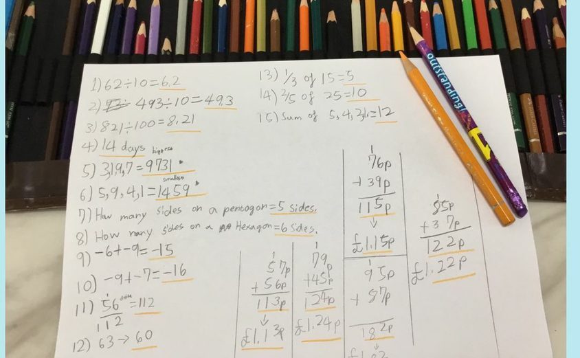 Lucy 3 B Mental Maths test